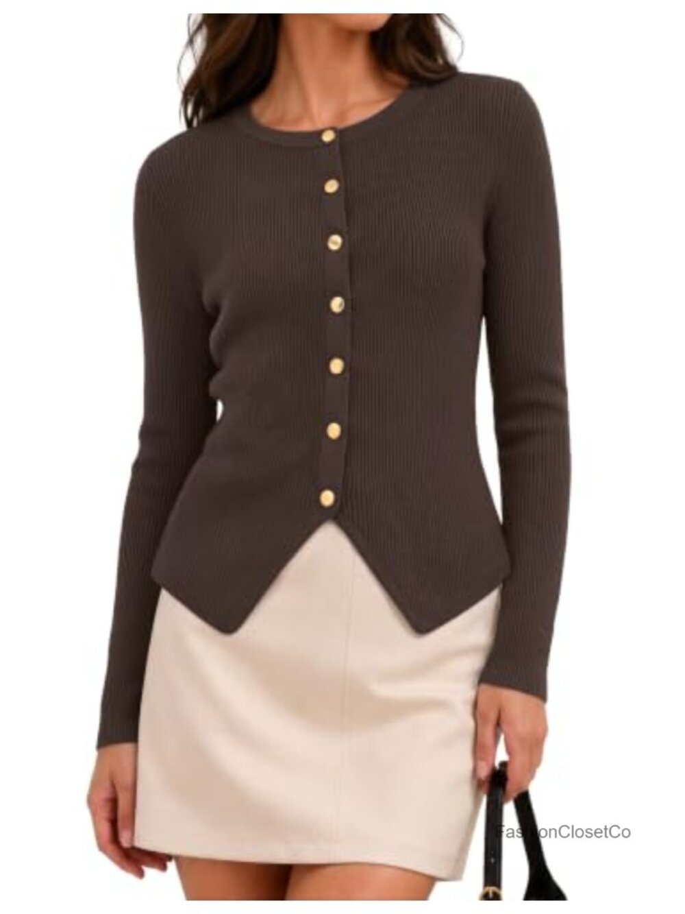 Ribbed Knit Button Down Cardigan Long Sleeve V-Neck Fitted Sweater